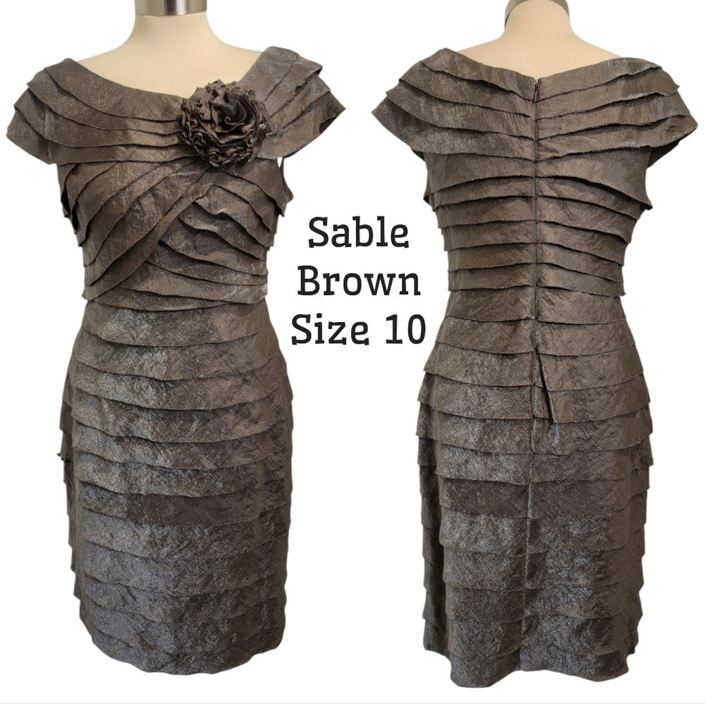 ELEGANT SABLE BROWN DRESS BY LONDON TIMES NWT